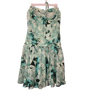 Iceberg Floral Green Strapless drop waist Dress, 100% Silk, Size M